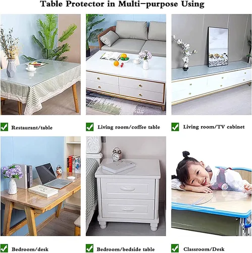 Vista 6 de Mantel de PVC transparente transparente para mesa de escritorio, protector de mesa, resistente al agua, de vidrio suave, tamaño personalizado 0.039