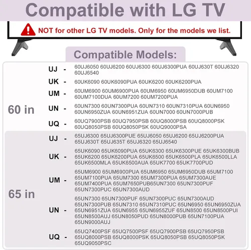 Vista 3 de Soporte de TV de 60 y 65 pulgadas para patas de TV LG, para UQ UJ UK UM UN Series 60UQ7950 60UQ8000 60UJ6050 60UK6090 60UM6900 60UN7300 65UJ6300