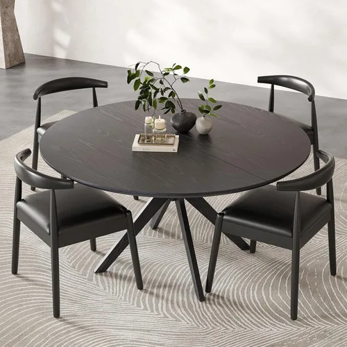 Vista 3 de Soohow Mesa redonda de cocina de comedor de madera maciza de 47.2 pulgadas para 4-6 personas con base de pedestal que se interseca