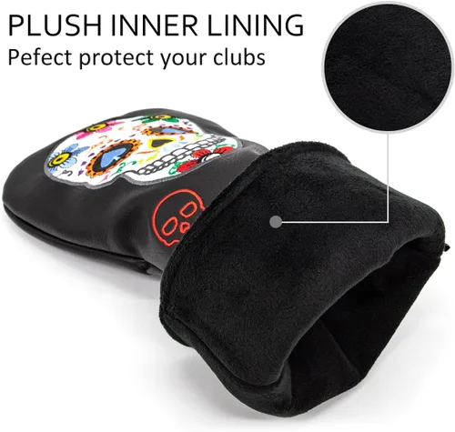 Vista 4 de Montela Golf Club Covers,Colorful Skeleton Putter Cover Driver Covers Negro/Para 3 Piezas