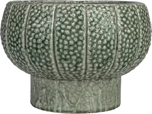Vista 7 de Creative Co-Op Maceta de jarrón con pies de terracota en relieve con patrón de puntos y esmalte agrietado, verde