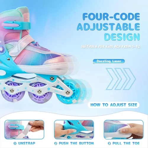 Vista 2 de Patines en línea ajustables para niños, niñas y adultos, patines con todas las ruedas que se iluminan para exteriores, para principiantes, jóvenes