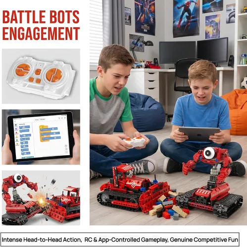 Vista 3 de Kit de robot STEM 5 en 1 para niños de 8 a 14 años 495 piezas de construcción de excavadora y robot Codificación de aplicaciones, robots a