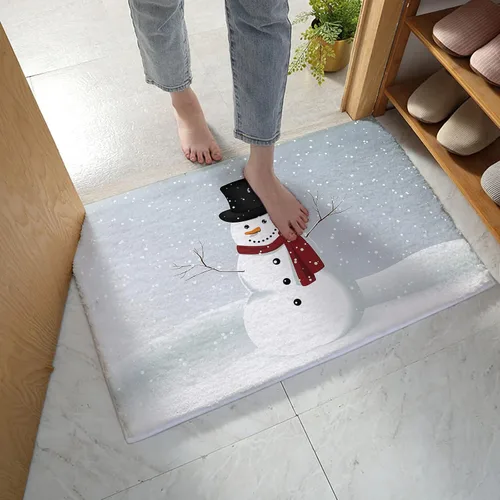 Vista 2 de T&H XHome Tapete antideslizante para interiores, absorbente, suave, peludo, diseño de muñeco de nieve, copo de nieve, lavable, duradero, tapete