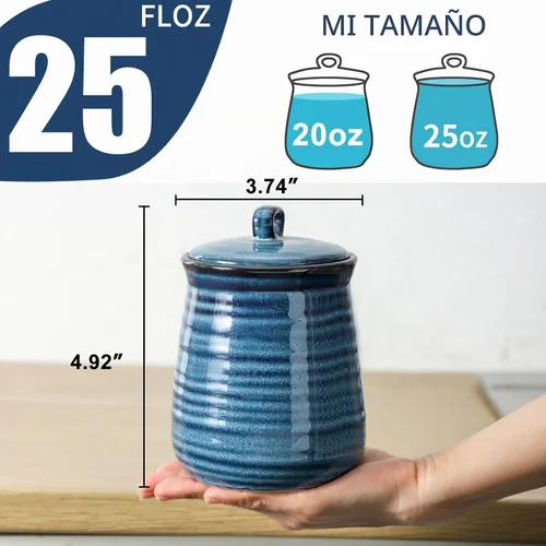 Vista 2 de HASENSE Juego de tarros de cerámica para almacenamiento de alimentos, 3,25 onzas líquidas de capacidad, recipientes de cocina con tapas herméticas
