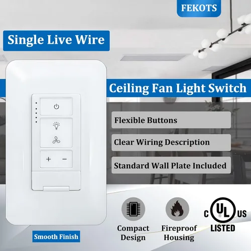 Vista 2 de Control universal de ventilador de techo e interruptor de luz regulador, control de pared de 4 velocidades, combo de ventilador de un solo polo e