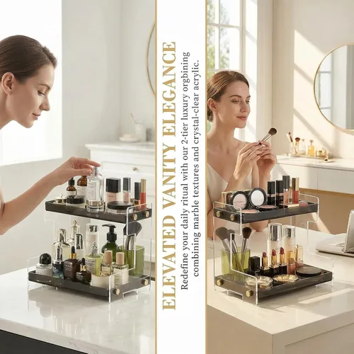 Vista 3 de FFK Organizador de Encimera de Baño, Organizador de Encimera de Baño de 2 Niveles, Estante de Especias de Cocina Organizador de Cosméticos, Estante