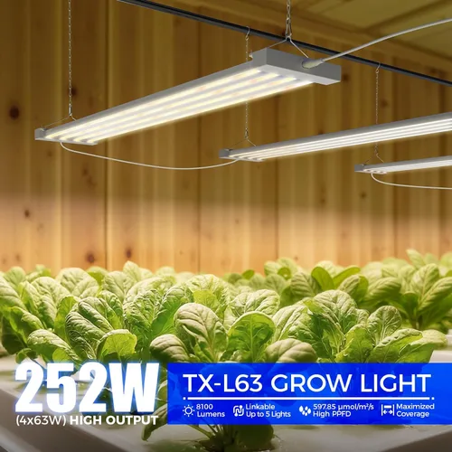 Vista 2 de Barrina TX-L63 - Luces de cultivo de 3 pies para plantas de interior, 252 W (4 x 63 W), 4 paneles LED de cobertura más amplia, espectro completo