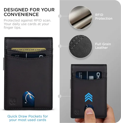 Vista 4 de SERMAN BRANDS Billetera con clip de dinero para hombre. Carteras delgadas con bolsillo frontal con bloqueo RFID para hombres, de cuero de grano