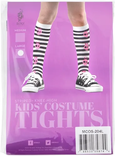 Vista 4 de Mallas de calavera rosa con rayas negras para disfraz de Halloween para niños y medias de vestir