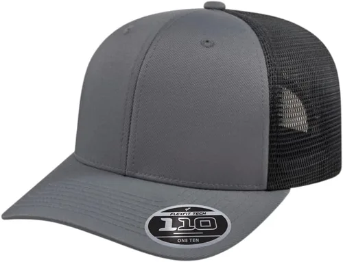 Vista 59 de Cap America i8502 Flexfit 110 Premium - Gorra de camionero de perfil medio con 6 paneles de malla trasera con protección UV y cierre ajustable