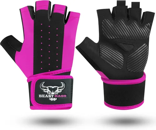 Vista 7 de BEAST RAGE Guantes de entrenamiento acolchados para hombres, correas largas para la muñeca estabilizan el agarre para adultos, guantes