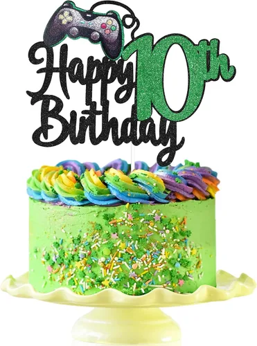 Vista 8 de Decoración de pastel de feliz cumpleaños 8 para videojuegos, suministros para tartas de fiesta de cumpleaños de 8 años, juego en nivel, decoración