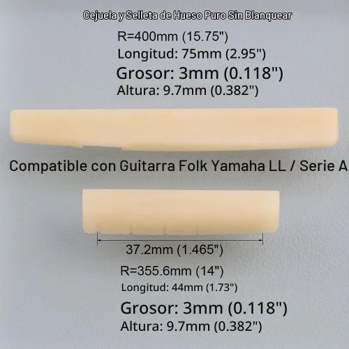 Vista 5 de Juego de tuercas y sillín para guitarra acústica sin blanquear para guitarra acústica YMH LL y serie A, 1.732 in / 2.953 in