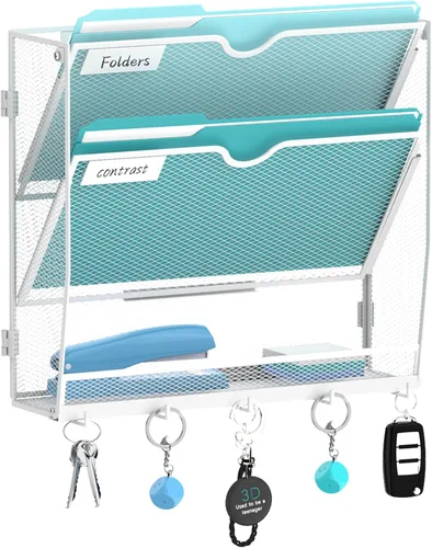 Vista 29 de 5 Tier Wall File Organizer, Metal Holder with Bottom Hooks Negro