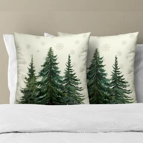 Vista 6 de Fundas de Almohada de Bosque de Pinos 22x22 Juego de 2, Fundas de Almohada Decorativas de Árboles de Abeto y Cedro Verde Nieve Beige de Invierno