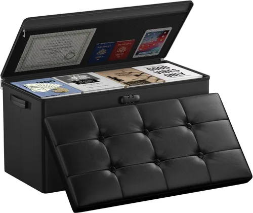 Vista 11 de DocSafe Otomana de almacenamiento con cerradura, caja de almacenamiento plegable de 17 pulgadas resistente al fuego y al agua con asas, segura