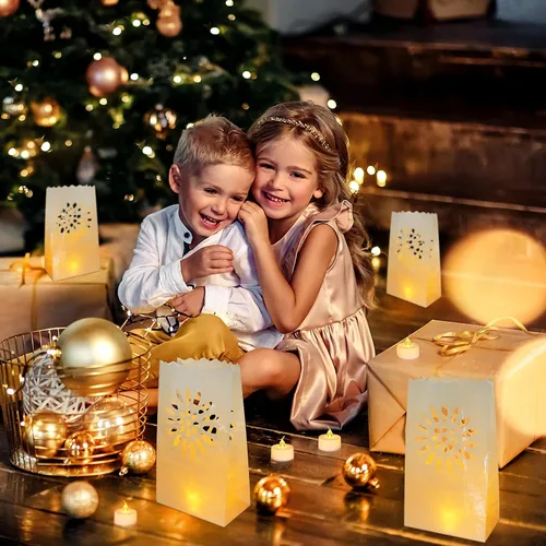 Vista 4 de AceList 30 bolsas luminarias con 30 velas sin llama, velas de té para bodas, cumpleaños, fiestas, decoraciones de Navidad (girasol)
