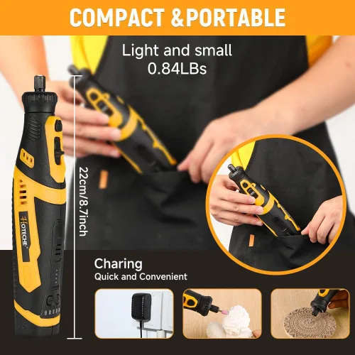 Vista 5 de Hoteche Mini kit de herramientas rotativas inalámbricas, batería de iones de litio de 5 velocidades de 8 V con 42 accesorios, herramienta giratoria