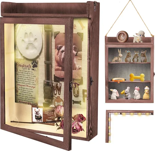 Vista 13 de Marco de caja de sombra de 11 x 16 con luz, vitrina conmemorativa con estantes, cajón y ranura para recuerdos, caja grande de sombra profunda