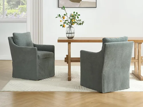 Vista 11 de Silla de comedor tapizada color beige, sillas modernas para cocina y comedor con brazos, cómoda silla de sofá de lino para sala de estar