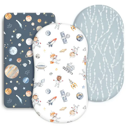 Vista 10 de Juego de sábanas bajeras elásticas ultra suaves 3 unidades, ajuste universal para moisés, cuna, cesta de moisés, colchón ovalado y rectangular