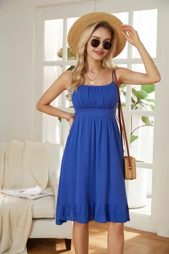 Vista 6 de GRACE KARIN Vestido floral con tirantes delgados para mujer, dobladillo con volantes, plisado, casual, vestido de verano bohemio, vestido de playa