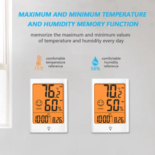Vista 4 de Timloon Termómetro digital interior para habitación, monitor inteligente de temperatura y humedad con luz de fondo, indicador de comodidad, registro