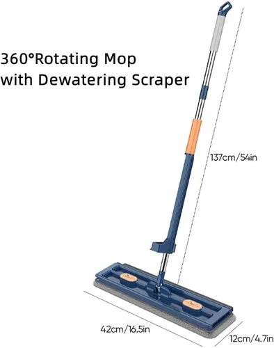 Vista 3 de Trapeador plano grande, mopa de microfibra, fregona plana grande para uso húmedo y seco, trapeador de polvo giratorio de 360 grados con raspador