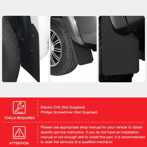 Vista 6 de Aletas universales para barro para automóvil, camioneta, camioneta, delanteras, traseras, guardabarros, con herrajes, 4 unidades (negro)