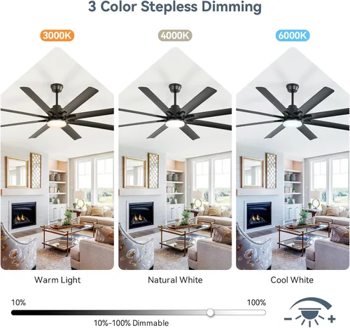 Vista 5 de Sofucor - Ventiladores de techo de 52 pulgadas con luces, ventilador de techo inteligente para interior/exterior con control remoto, funciona