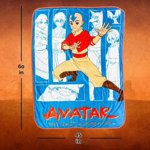 Vista 2 de Silver Buffalo Avatar The Last Airbender With Aang, Zuko, Katara, Sokka Wolf, Toph Beifong, Appa y Momo - Manta de forro polar de 45 x 60 pulgadas