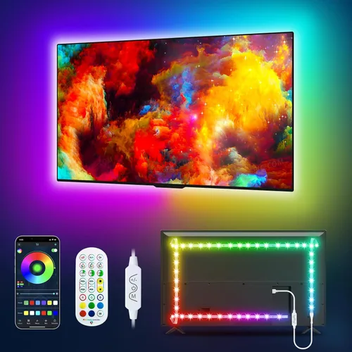 Vista 10 de Daymeet Tira de luces LED RGB de 9.84 pies para TV de 32 a 43 pulgadas, sincronización de música Dreamcolor, cambio de color, control remoto por