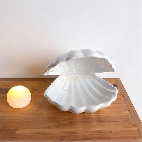 Vista 4 de Lámpara Led de cerámica de concha de perla BinaryABC Luz de noche portátil Luz de mesa de la tabla, Regalo de Navidad (Blanco)