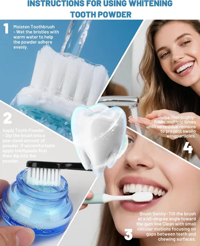 Vista 4 de Polvo blanqueador de dientes, polvo blanqueador de pasta dental, eliminación de manchas sin sensibilidad, blanqueador de dientes natural con sabor