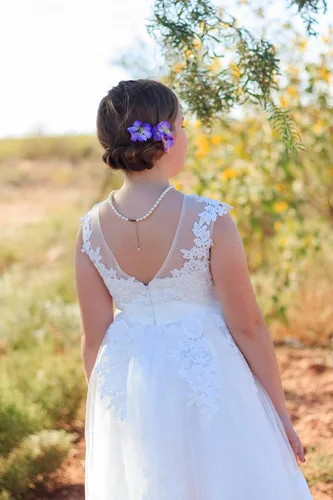 Vista 4 de Vestido de niña de las flores de Navidad con botones drapeados y botones de tul para niños