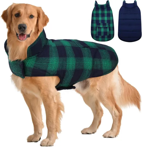 Vista 12 de Kuoser - Abrigo de invierno para perro reversible de estilo británico, abrigo de clima frío para cachorros, ropa resistente al viento, chaleco