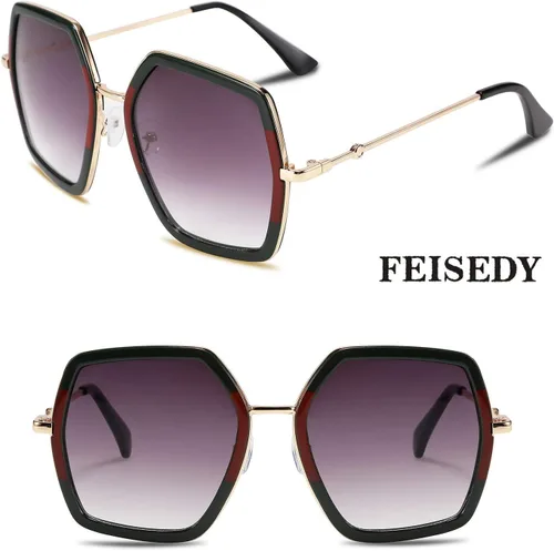Vista 4 de FEISEDY Women Large Hexagon Inspired Sunglasses Fashion Irregular Design Style Geometric B2503