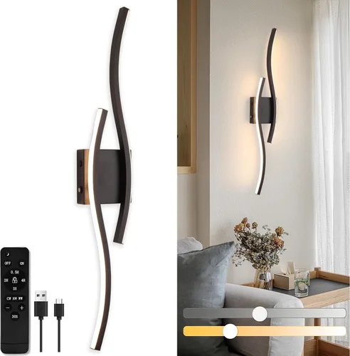 Vista 10 de Juego de dos apliques de pared LED modernos, apliques de pared regulables, 3000K-6500K LED inalámbrico con control remoto, lámpara de pared