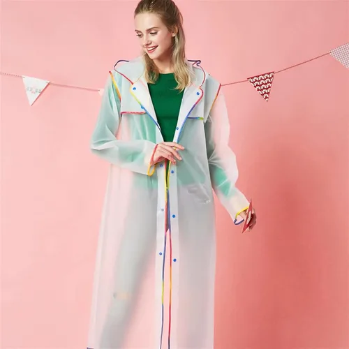 Vista 5 de Impermeable para mujer de EVA grueso unisex semitransparente impermeable chaqueta larga para mujer color A-01 talla M