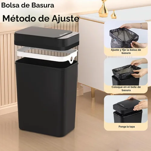 Vista 5 de FRESHLIX Paquete de 3 cubetas de basura para baño 2.6 galones, cubetas de basura automáticas delgadas sin contacto con sensor de movimiento, cubetas