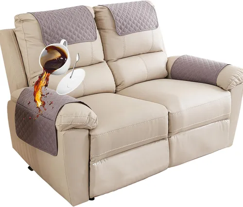 Vista 37 de Funda para Reposabrazos de Sofá, Funda para Reposacabezas de Silla Reclinable, Funda de Sillón con Bolsillos, Protector de Muebles Acolchado Beige