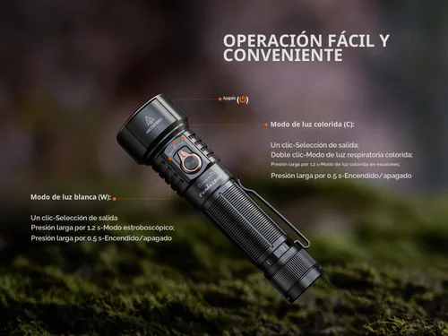 Vista 7 de Fenix LD36R Linterna recargable de 3600 lúmenes, carga rápida USB-C con 6 preajustes RGB y salida de color continuamente ajustable (negro)