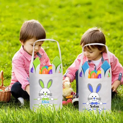 Vista 2 de Paquete de 2 cestas de Pascua personalizadas para niños y niñas, regalos de Pascua personalizados de Touber, cesta de Pascua para conejito