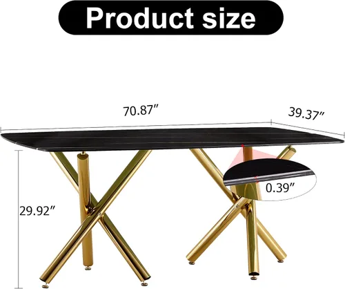 Vista 3 de HomVent Juegos de mesa de comedor modernos de mármol para 6, mesa de cocina de mármol con mesa rectangular de mármol y 6 sillas de piel sintética, 7