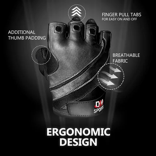 Vista 7 de DXM SPORTS Guantes de entrenamiento para hombres, guantes de levantamiento de pesas de gimnasio con soporte para muñeca, transpirables, guantes