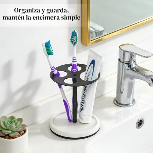 Vista 6 de Luxspire Soporte para cepillos de dientes con 5 ranuras, soporte de cepillo de dientes de acero inoxidable con base de tierra de diatomeas, soporte