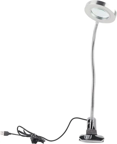 Vista 9 de Lámpara de escritorio con abrazadera, lupa de 2.5X con luz y abrazadera, lámpara de escritorio LED de cuello de cisne flexible de 360°, lámpara