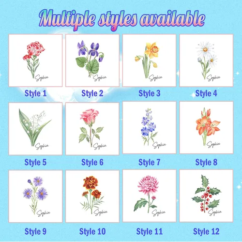 Vista 4 de Tatuajes temporales personalizados, tatuajes de flores de nacimiento personalizados para cumpleaños, boda, despedida de soltera, 1 juego de 15