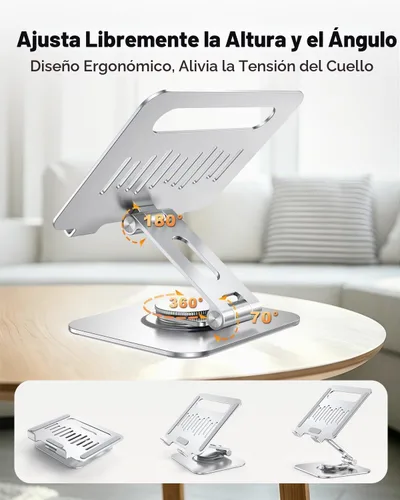 Vista 4 de Soporte para tablet para escritorio, giratorio de 360° para soporte de iPad, soporte ajustable de aluminio para tableta, compatible con iPad Pro Air